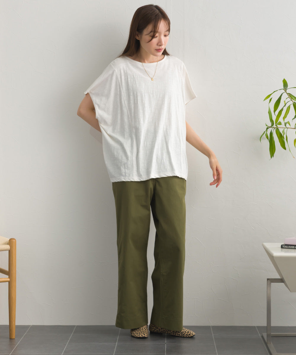 スラブ天竺 バックギャザー 半袖Tシャツ UVカット付【S450113OMN】