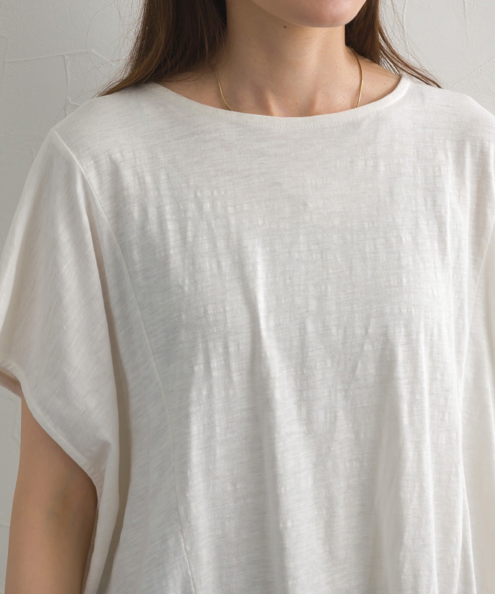 スラブ天竺 バックギャザー 半袖Tシャツ UVカット付【S450113OMN】