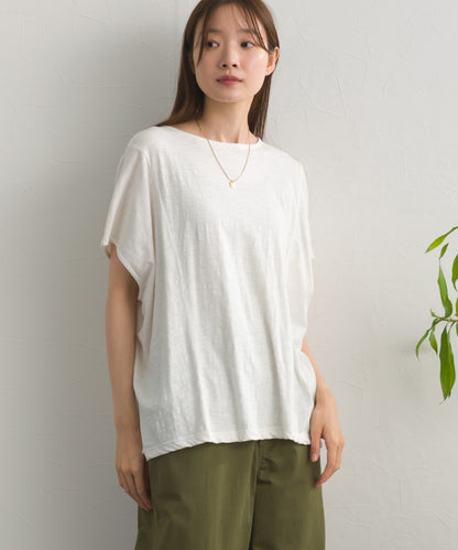 スラブ天竺 バックギャザー 半袖Tシャツ UVカット付【S450113OMN】