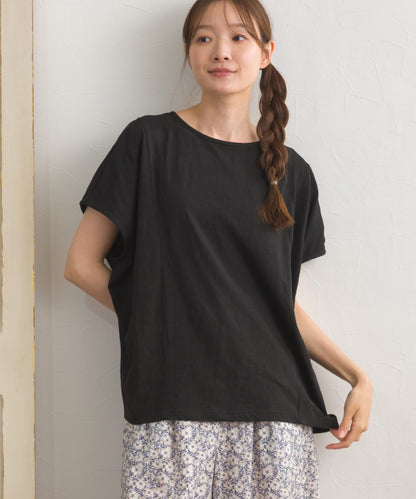スラブ天竺 バックギャザー 半袖Tシャツ UVカット付【S450113OMN】