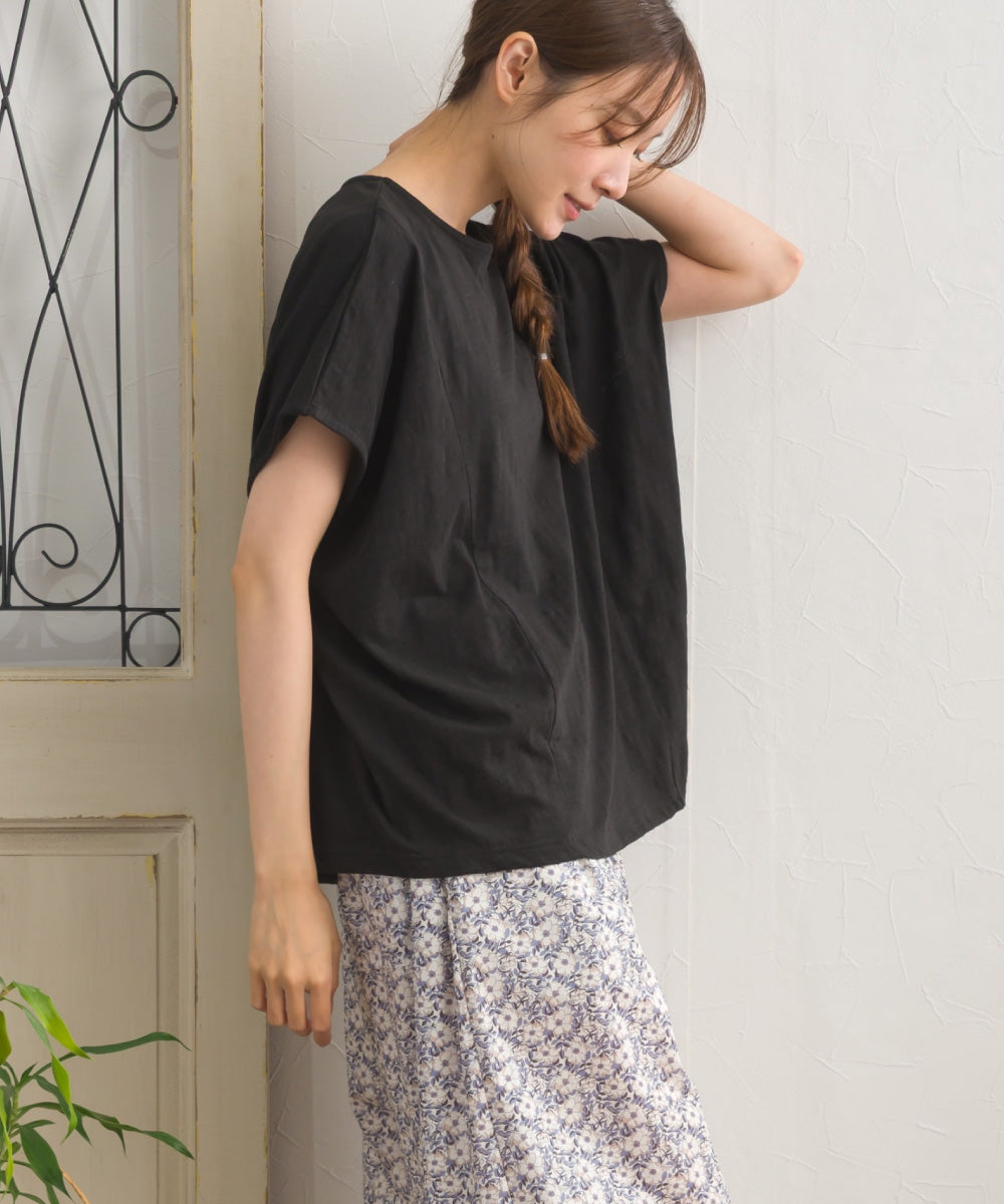 スラブ天竺 バックギャザー 半袖Tシャツ UVカット付【S450113OMN】