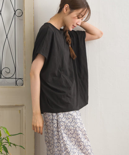 スラブ天竺 バックギャザー 半袖Tシャツ UVカット付【S450113OMN】