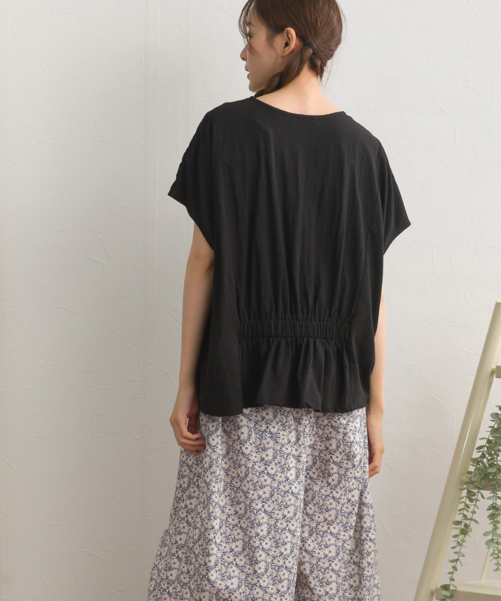 スラブ天竺 バックギャザー 半袖Tシャツ UVカット付【S450113OMN】