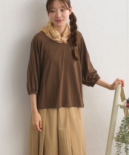 【OMNES】スラブ天竺 ラグランVネック 5分袖Tシャツ UVカット付【S450114OMN】