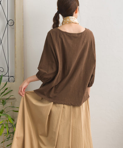 【OMNES】スラブ天竺 ラグランVネック 5分袖Tシャツ UVカット付【S450114OMN】