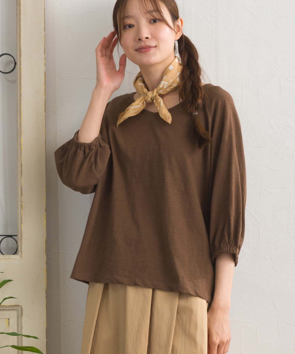 【OMNES】スラブ天竺 ラグランVネック 5分袖Tシャツ UVカット付【S450114OMN】