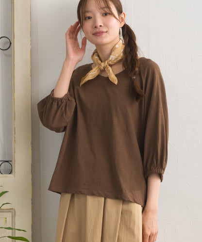 【OMNES】スラブ天竺 ラグランVネック 5分袖Tシャツ UVカット付【S450114OMN】