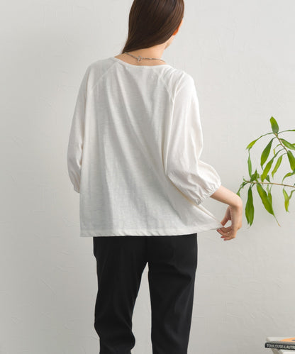 【OMNES】スラブ天竺 ラグランVネック 5分袖Tシャツ UVカット付【S450114OMN】