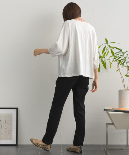 【OMNES】スラブ天竺 ラグランVネック 5分袖Tシャツ UVカット付【S450114OMN】