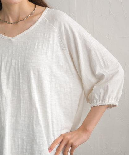 【OMNES】スラブ天竺 ラグランVネック 5分袖Tシャツ UVカット付【S450114OMN】