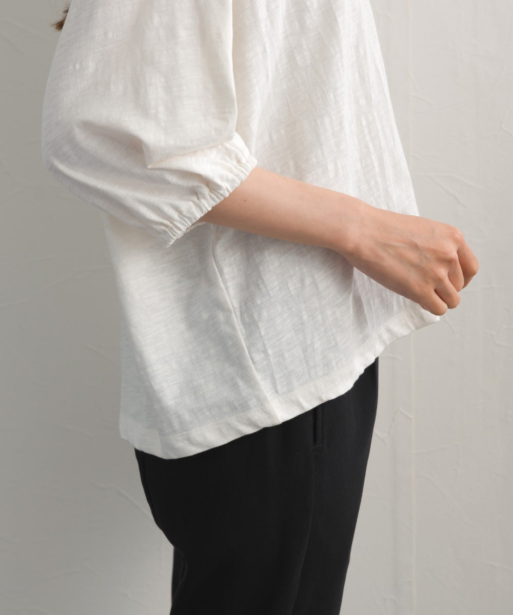 【OMNES】スラブ天竺 ラグランVネック 5分袖Tシャツ UVカット付【S450114OMN】