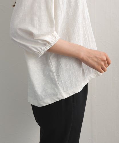 【OMNES】スラブ天竺 ラグランVネック 5分袖Tシャツ UVカット付【S450114OMN】