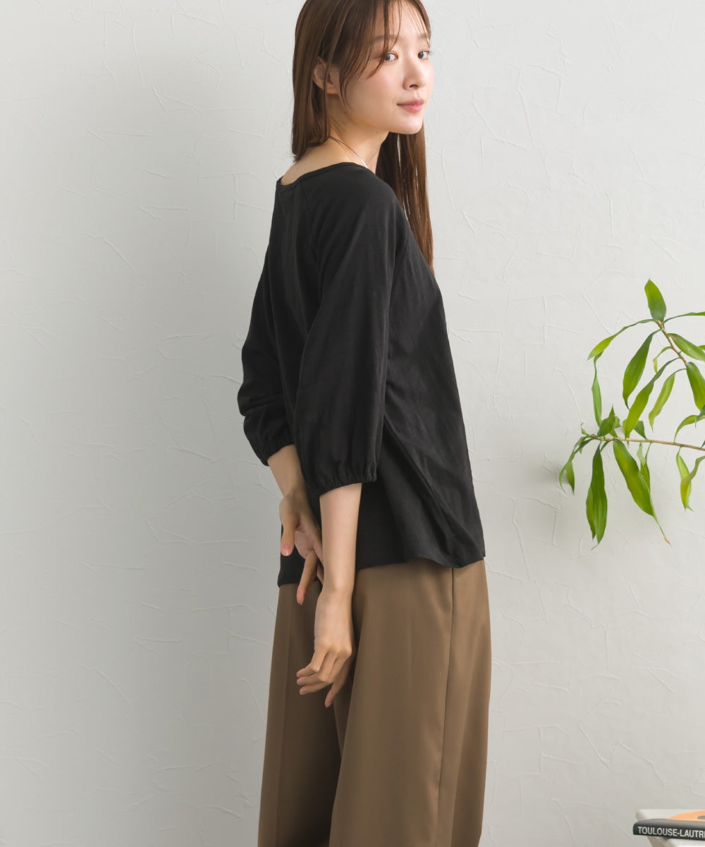 【OMNES】スラブ天竺 ラグランVネック 5分袖Tシャツ UVカット付【S450114OMN】
