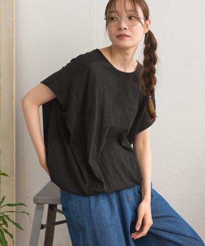 【OMNES】スラブ天竺 バルーンシルエット半袖Tシャツ UVカット付【S450115OMN】