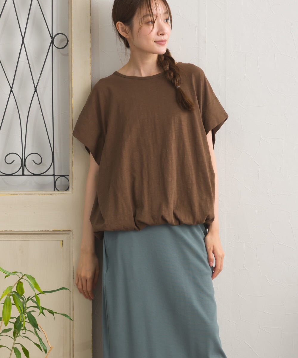 【OMNES】スラブ天竺 バルーンシルエット半袖Tシャツ UVカット付【S450115OMN】