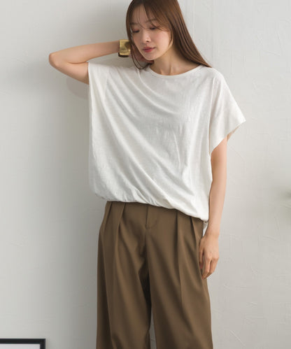 【OMNES】スラブ天竺 バルーンシルエット半袖Tシャツ UVカット付【S450115OMN】
