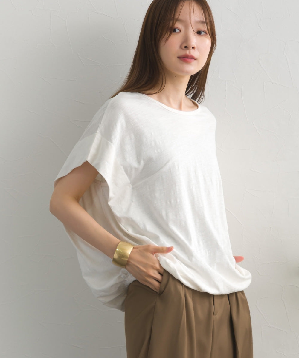 【OMNES】スラブ天竺 バルーンシルエット半袖Tシャツ UVカット付【S450115OMN】