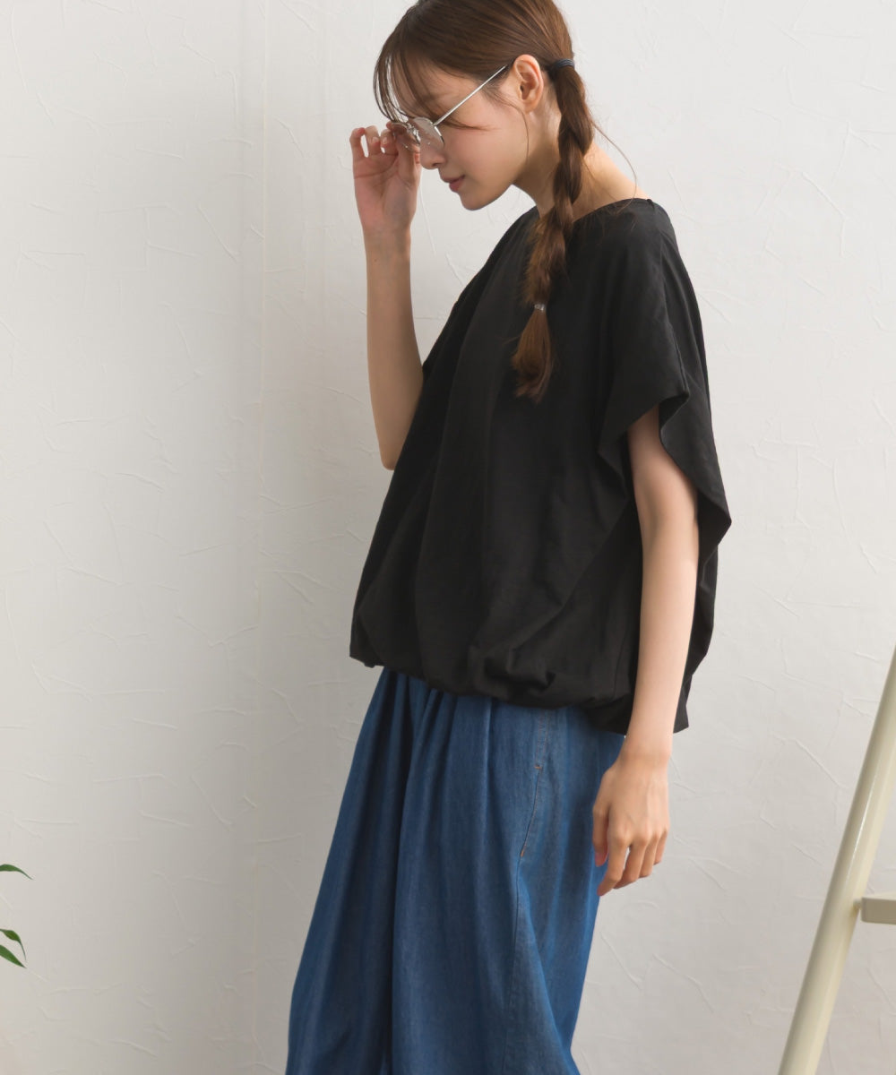 【OMNES】スラブ天竺 バルーンシルエット半袖Tシャツ UVカット付【S450115OMN】
