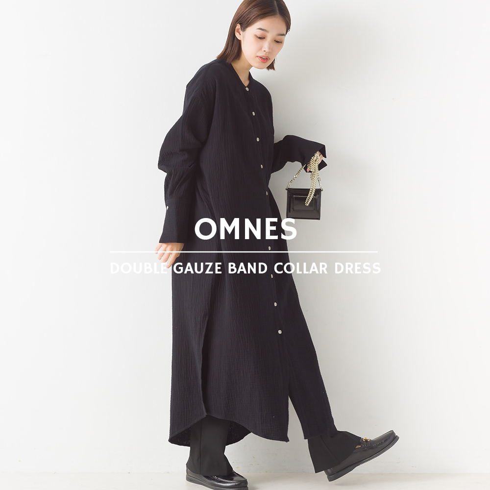 OMNES】ダブルガーゼバンドカラーワンピース【7122-9087】